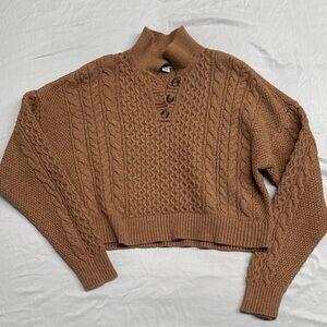 American Eagle Outfitters Brown Cable Knit Turtleneck Sweater